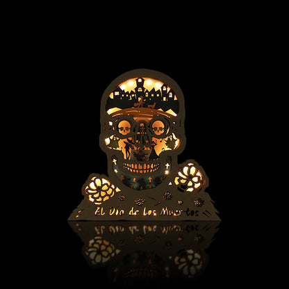 Wooden Day of the Dead Carving Handcraft Gift With Light