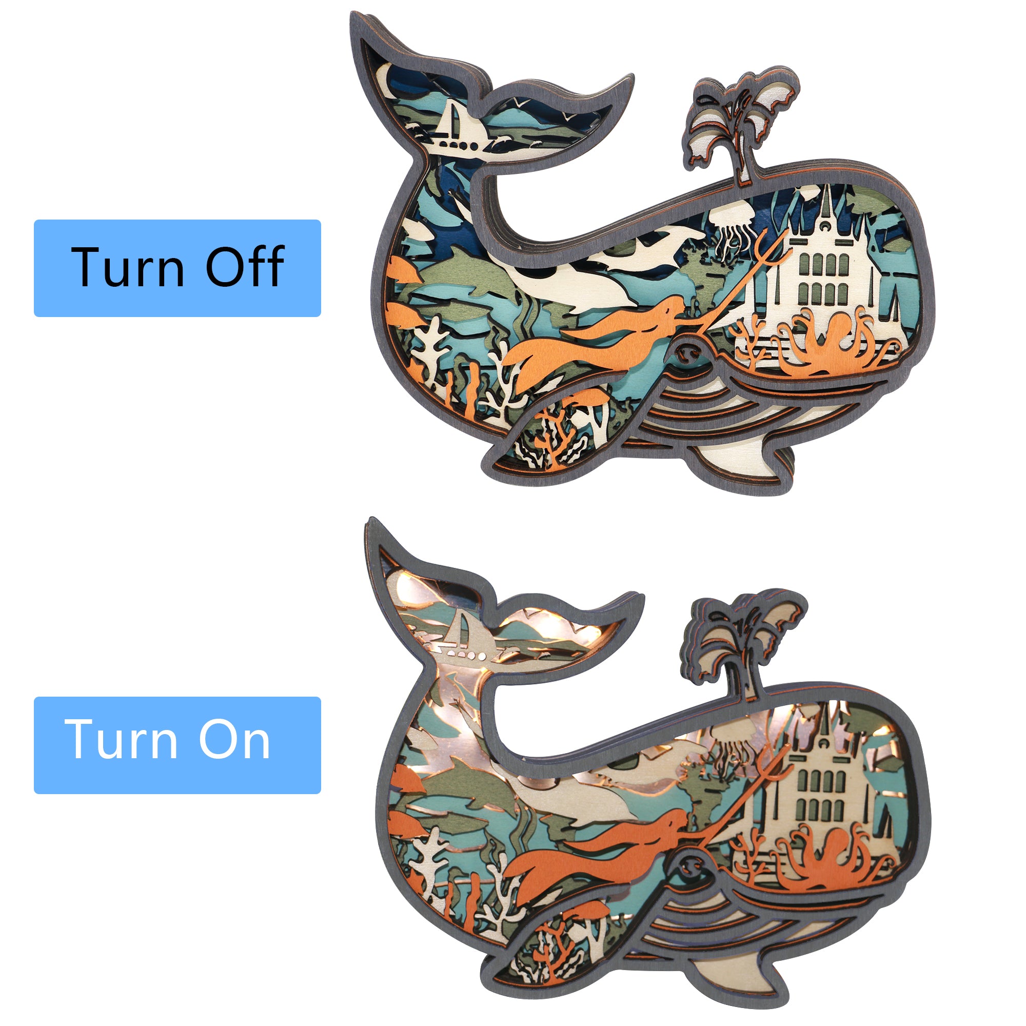 Wooden Whale Carving Handcraft Gift With Led