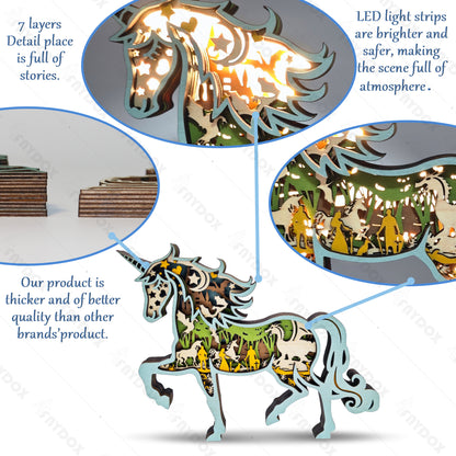 Unicorn 3D Wood Carving Light【New】