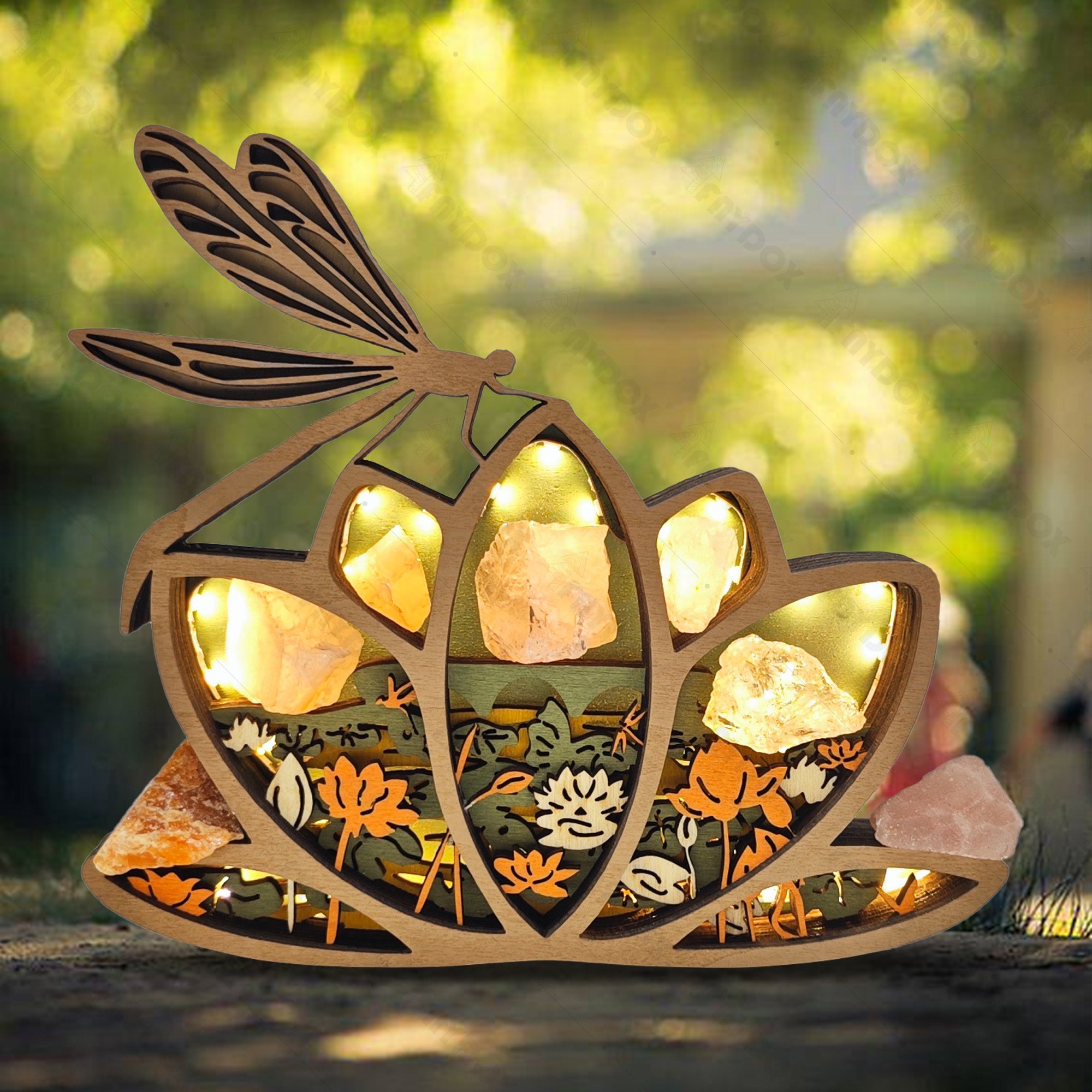 Lotus Dragonfly 3D Wood Carving Light