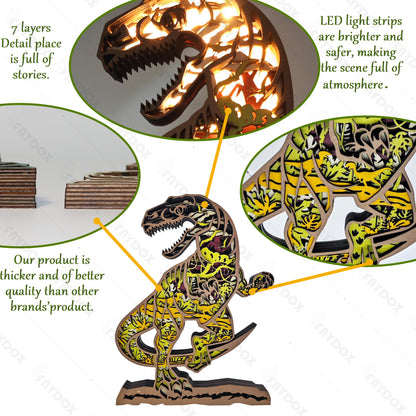 Velociraptor 3D Wood Carving Light