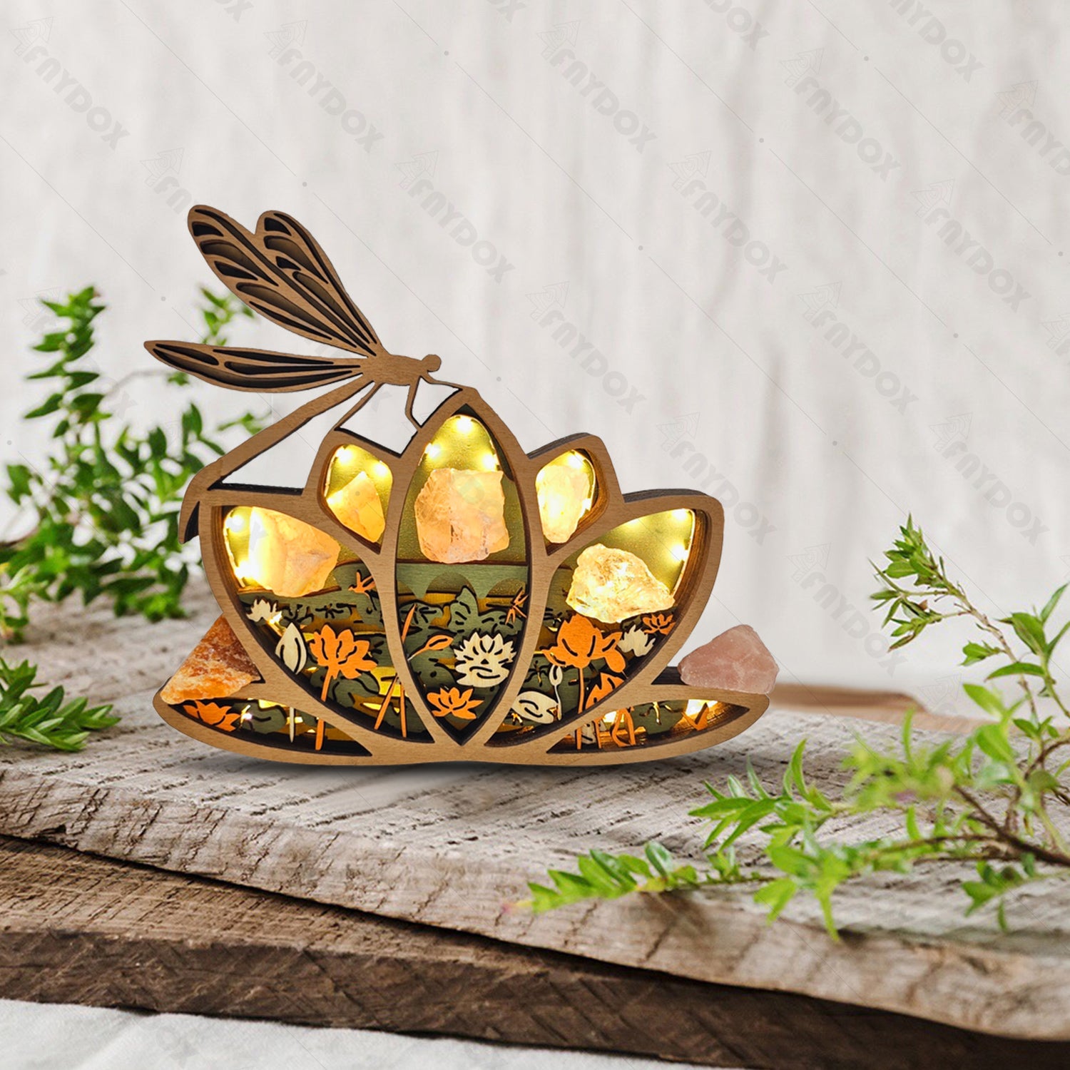 Lotus Dragonfly 3D Wood Carving Light