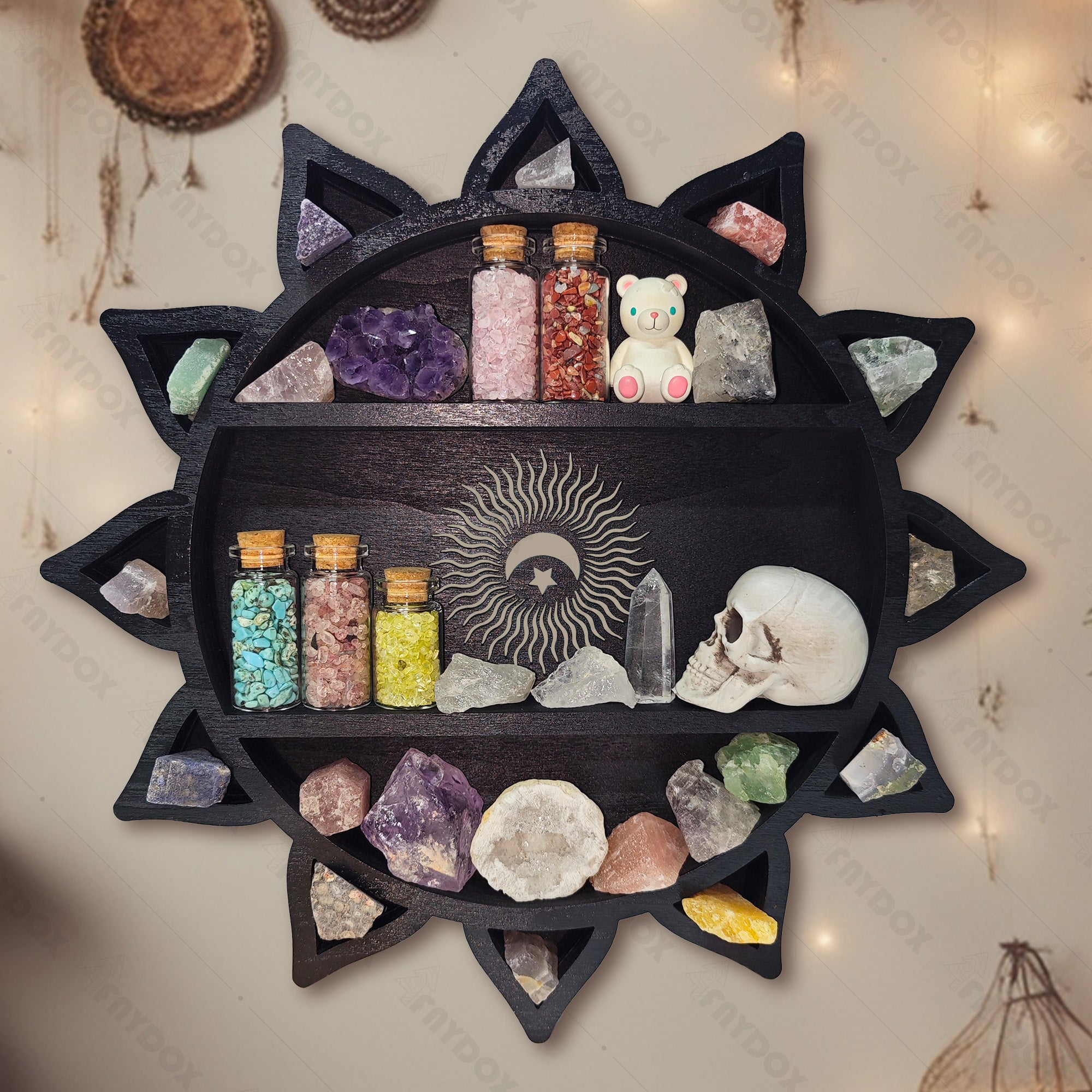 Superb craftsmanship crystal display shelf for a witchy decor aesthetic