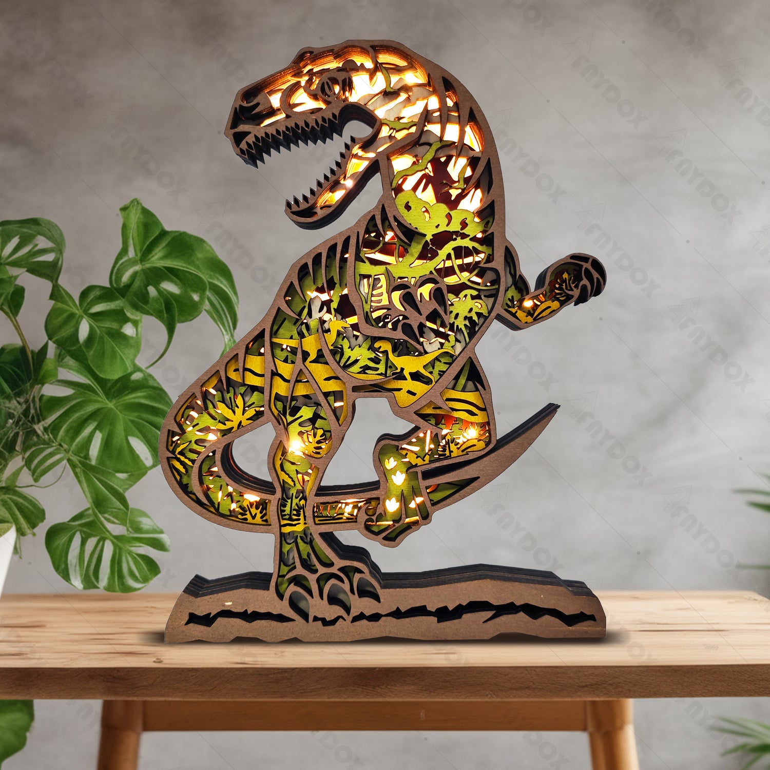 Velociraptor 3D Wood Carving Light