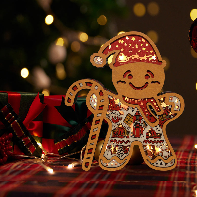 Gingerbread Man 3D Wood Carving Light