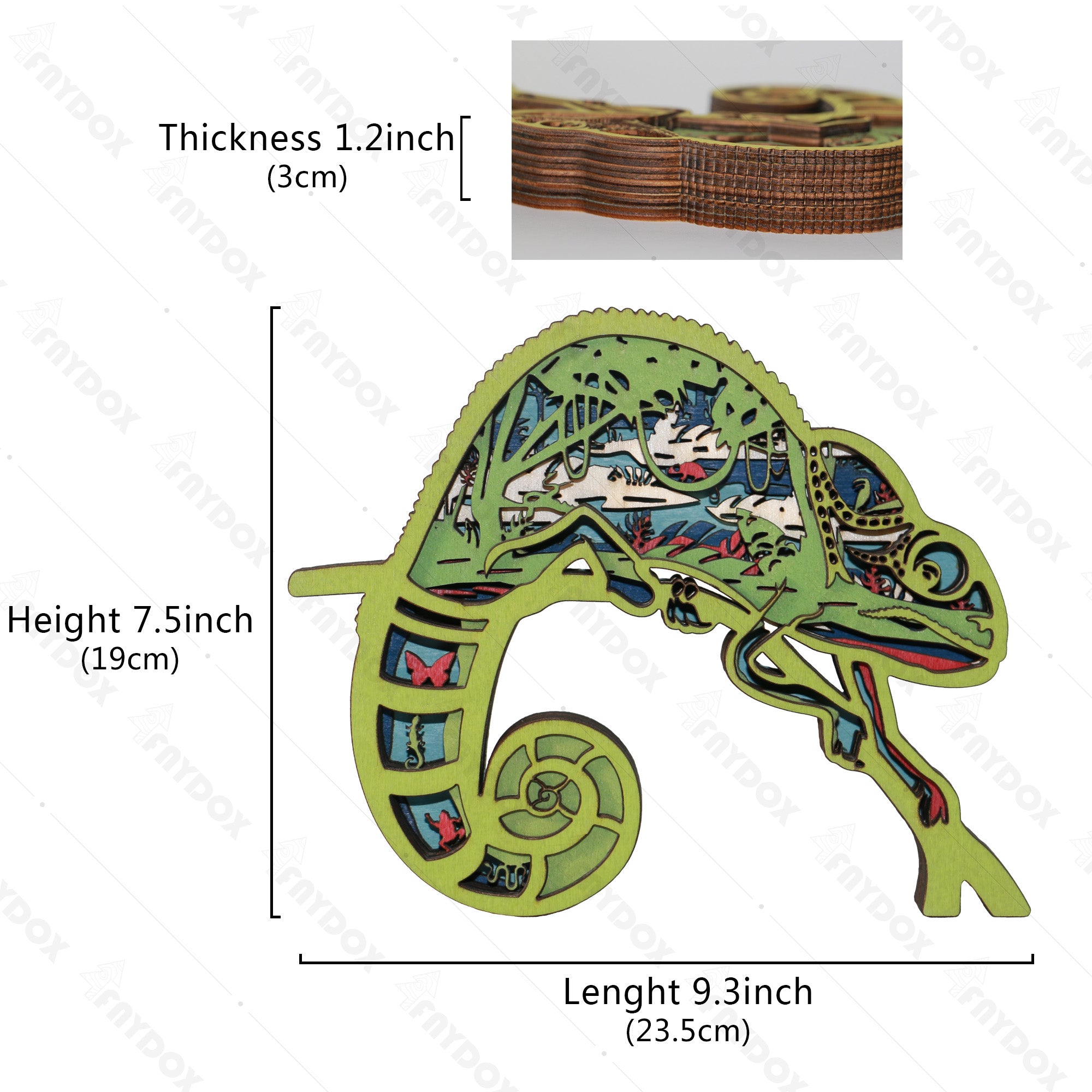 Wooden Chameleon Carving Handcraft Gift With Led