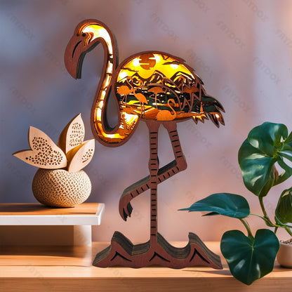 Flamingo 3D Wood Carving Light