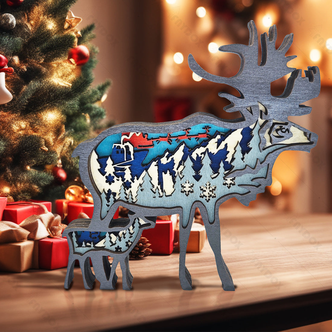 Wooden Reindeer Carving Handcraft Gift