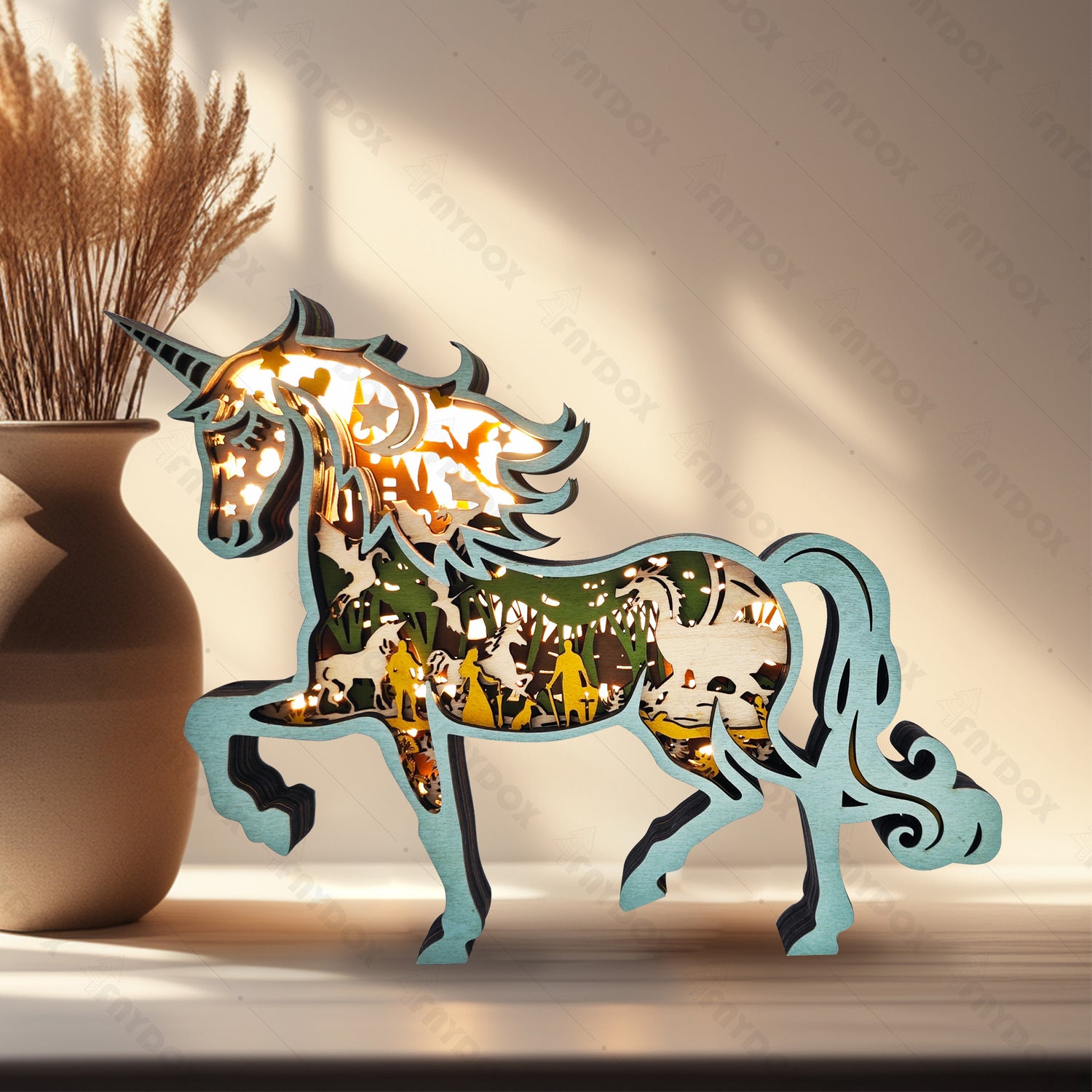 Unicorn 3D Wood Carving Light【New】