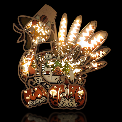 Turkey Pumpkin 3D Wood Carving Light【New】