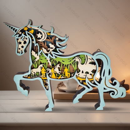 Unicorn 3D Wood Carving Light【New】