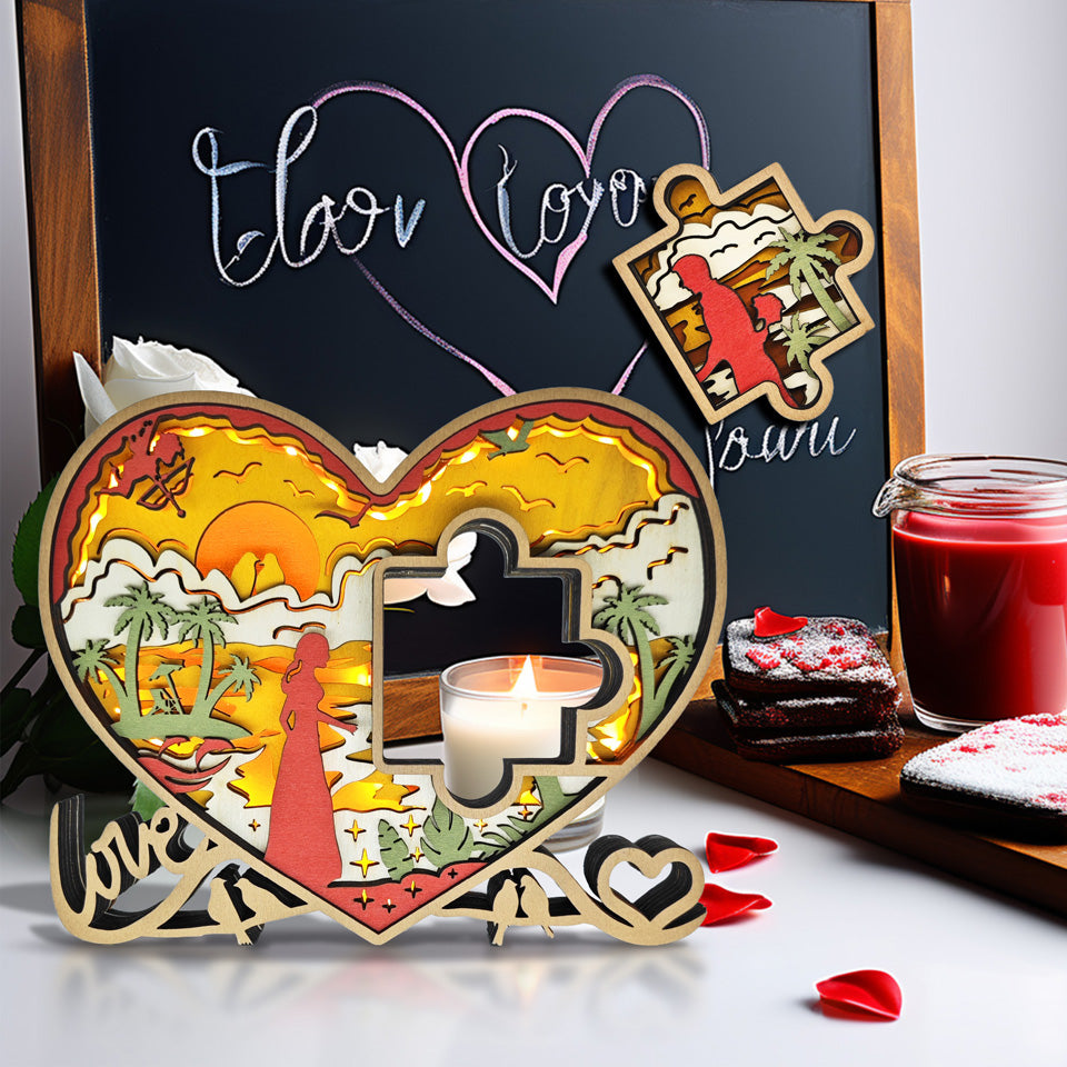 Love Puzzle 3D Wood Carving Light