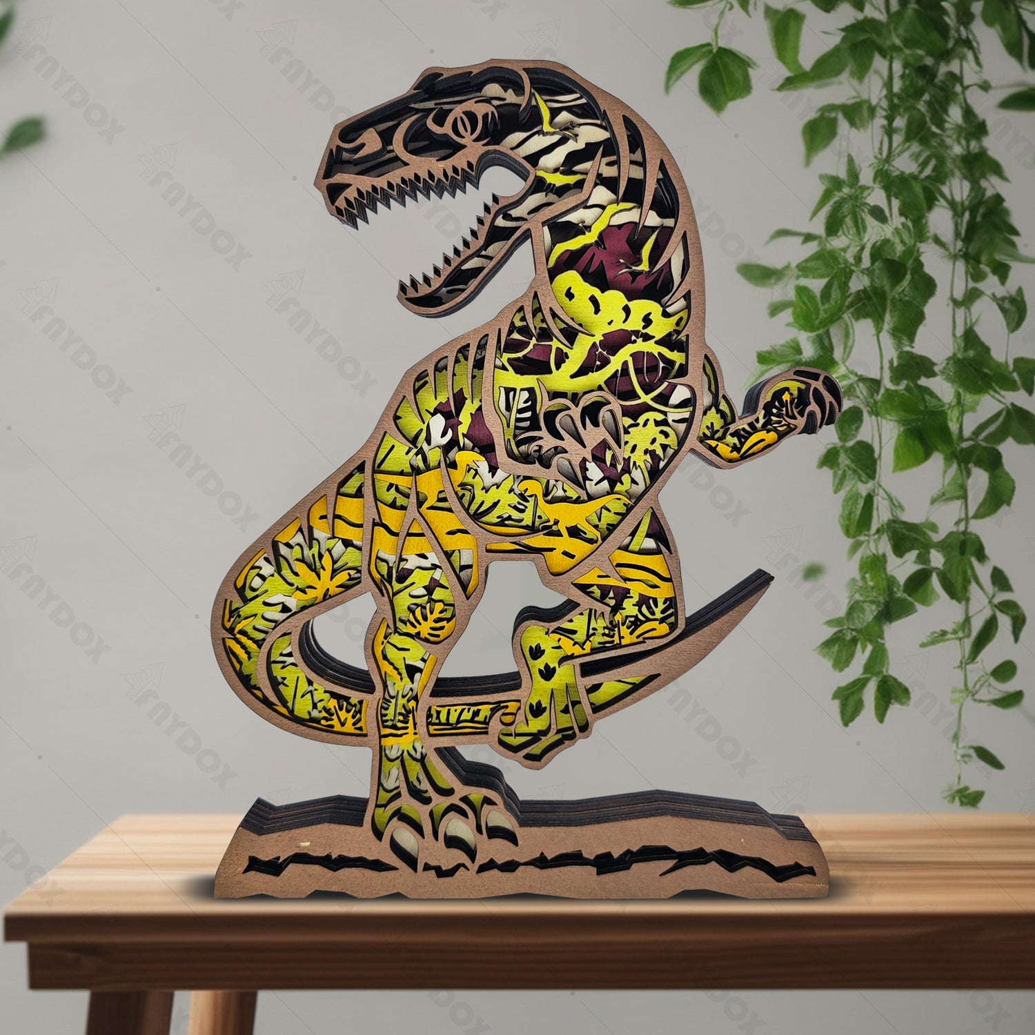 Velociraptor 3D Wood Carving Light