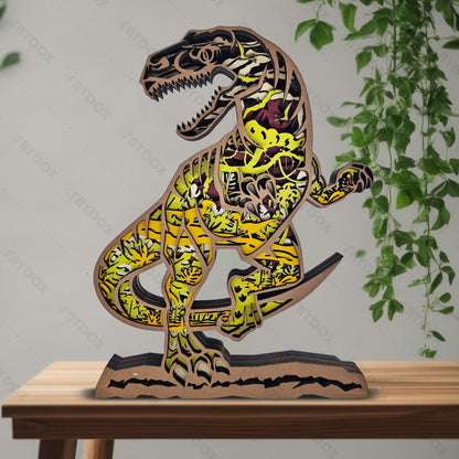 Velociraptor 3D Wood Carving Light