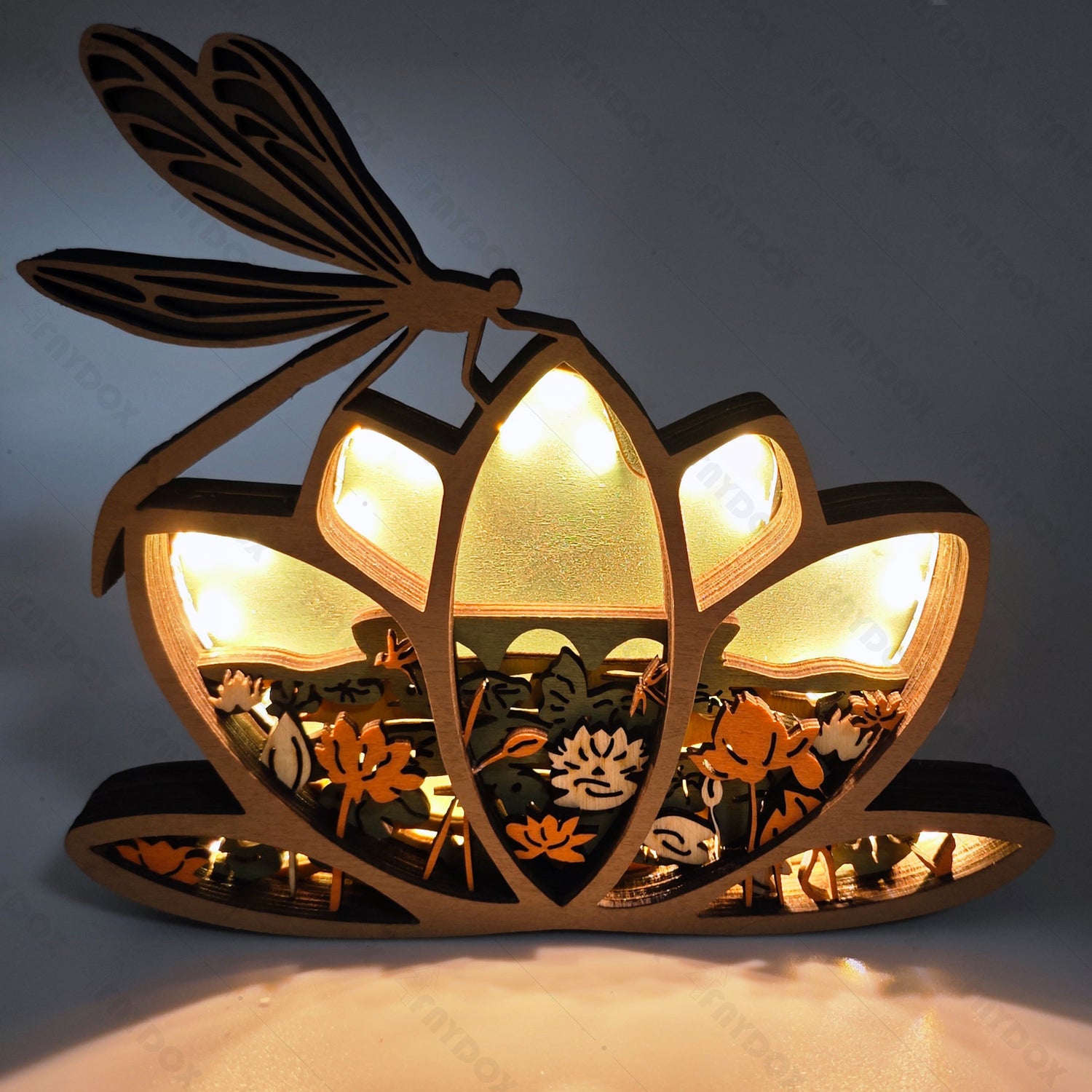 Lotus Dragonfly 3D Wood Carving Light