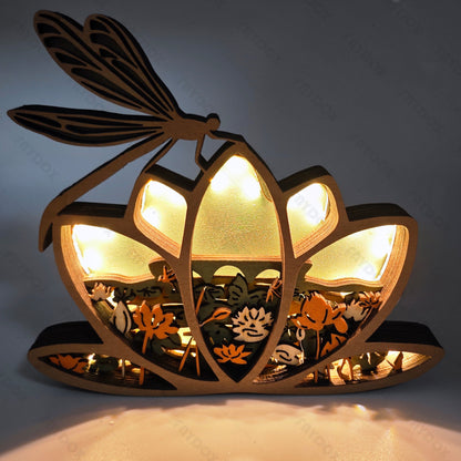 Lotus Dragonfly 3D Wood Carving Light