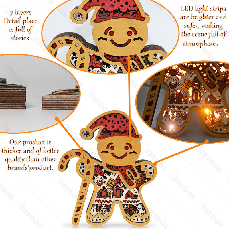 Gingerbread Man 3D Wood Carving Light