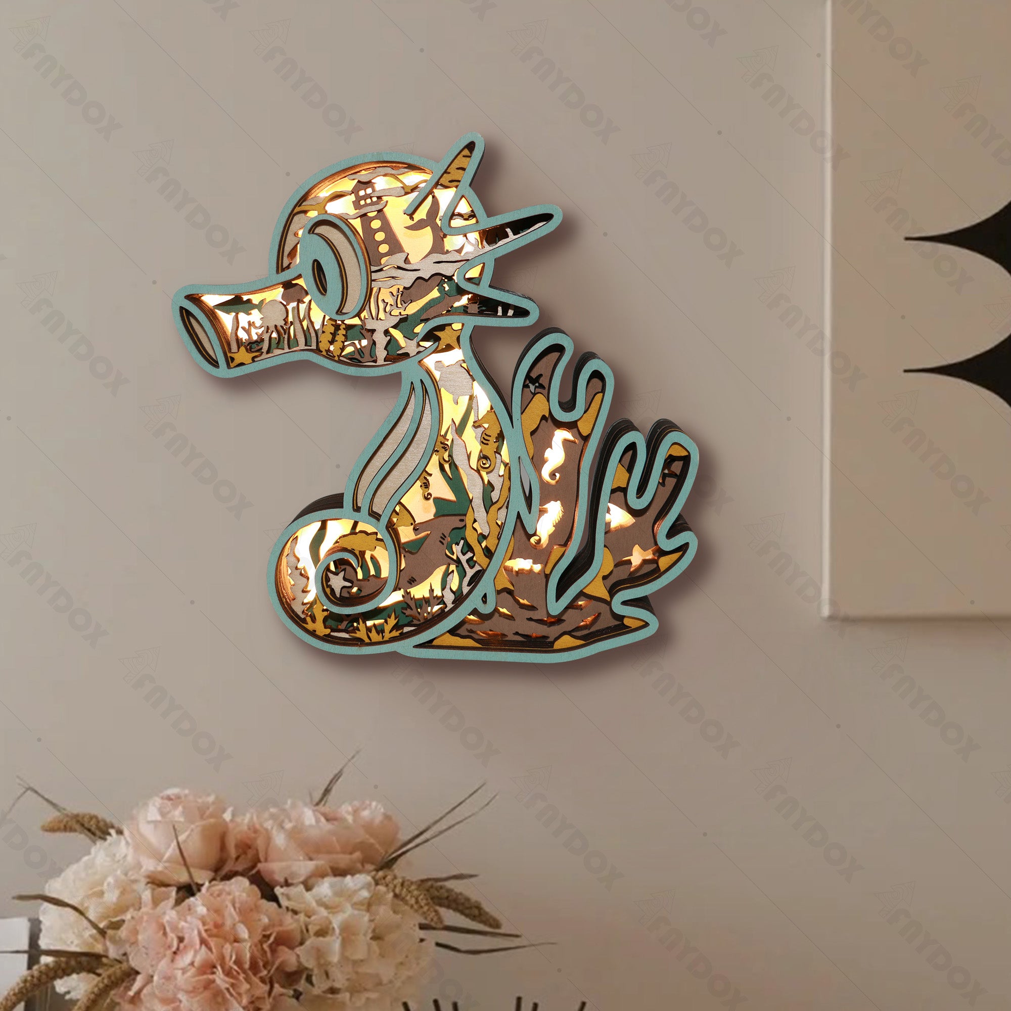 Wooden Seahorse Carving Handcraft Gift With Led