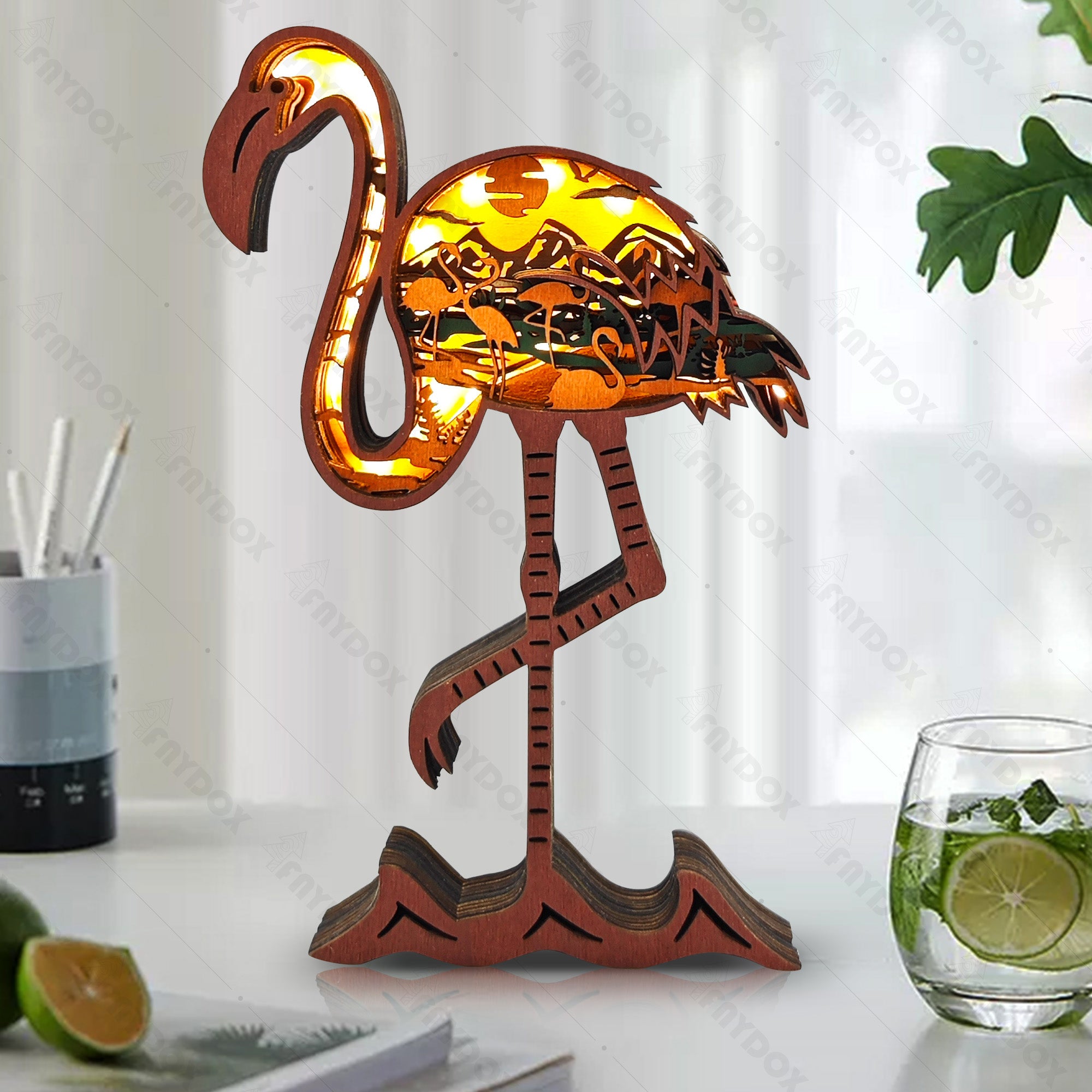 Flamingo 3D Wood Carving Light