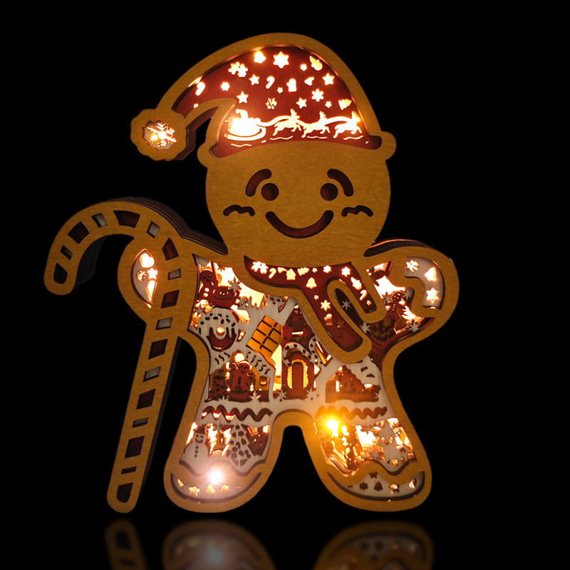 Gingerbread Man 3D Wood Carving Light