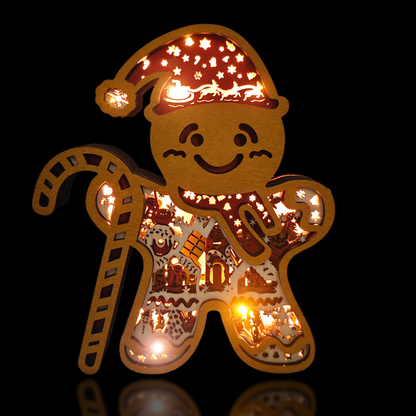 Gingerbread Man 3D Wood Carving Light