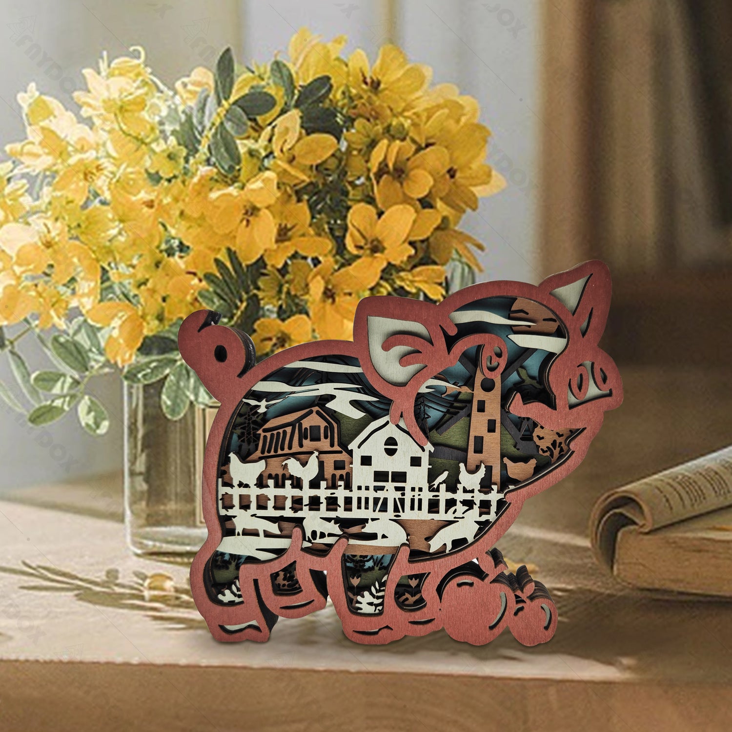 Wooden Piggy Carving Handcraft Gift