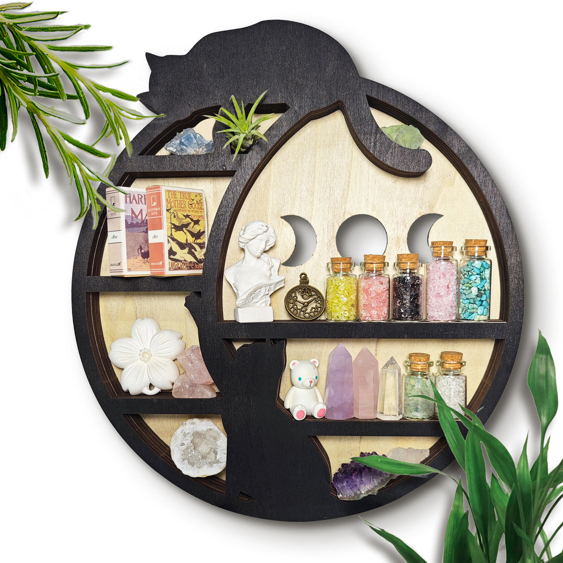 Superb craftsmanship crystal display shelf for a witchy decor aesthetic