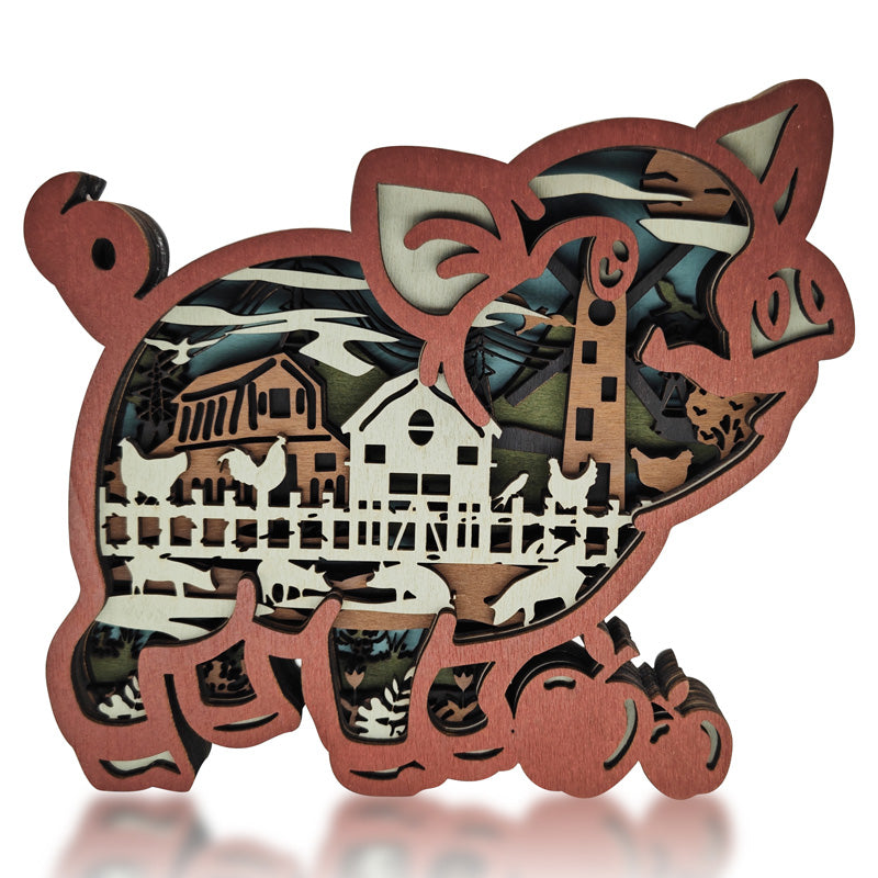 Wooden Piggy Carving Handcraft Gift