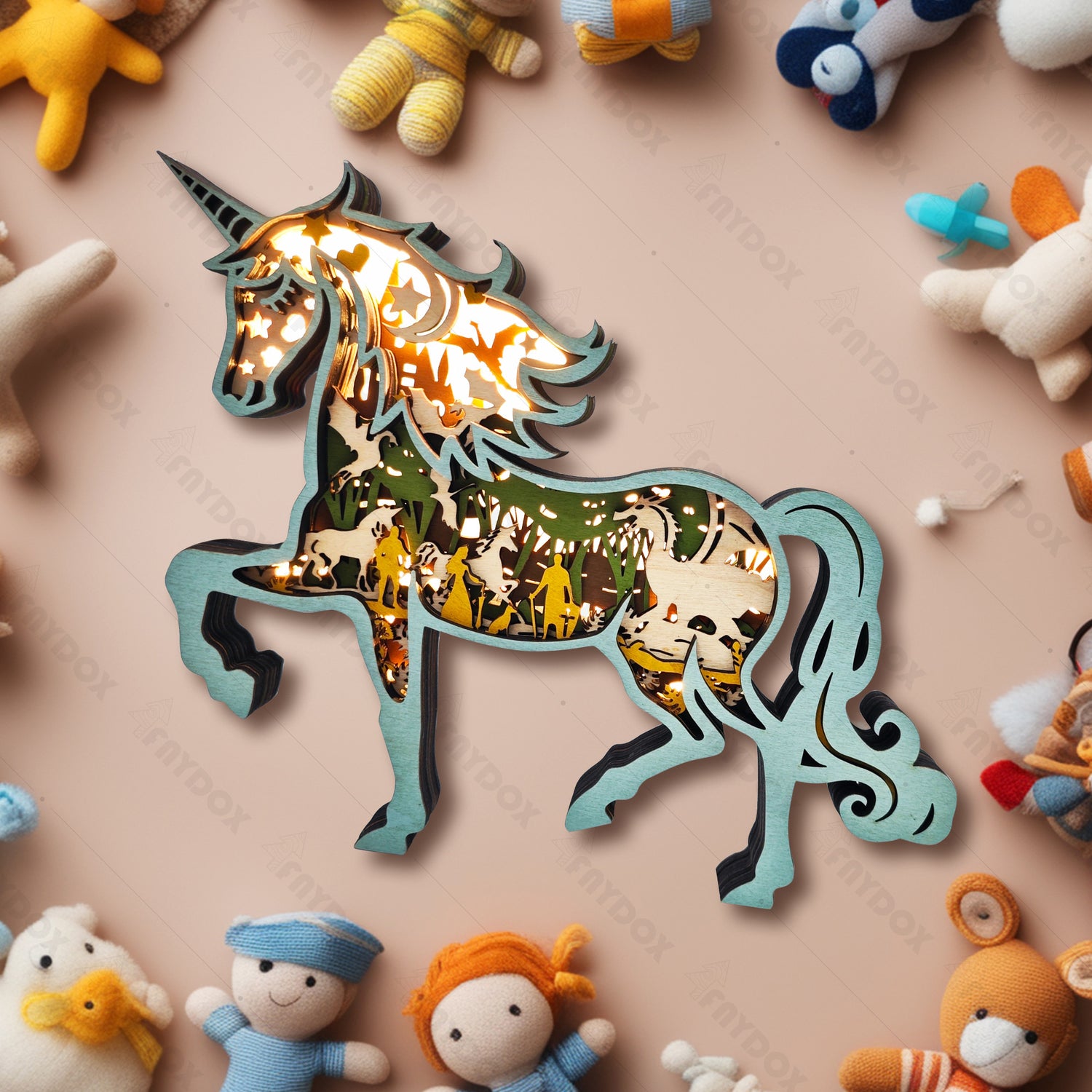 Unicorn 3D Wood Carving Light【New】