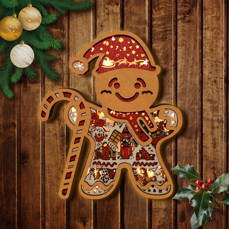 Gingerbread Man 3D Wood Carving Light