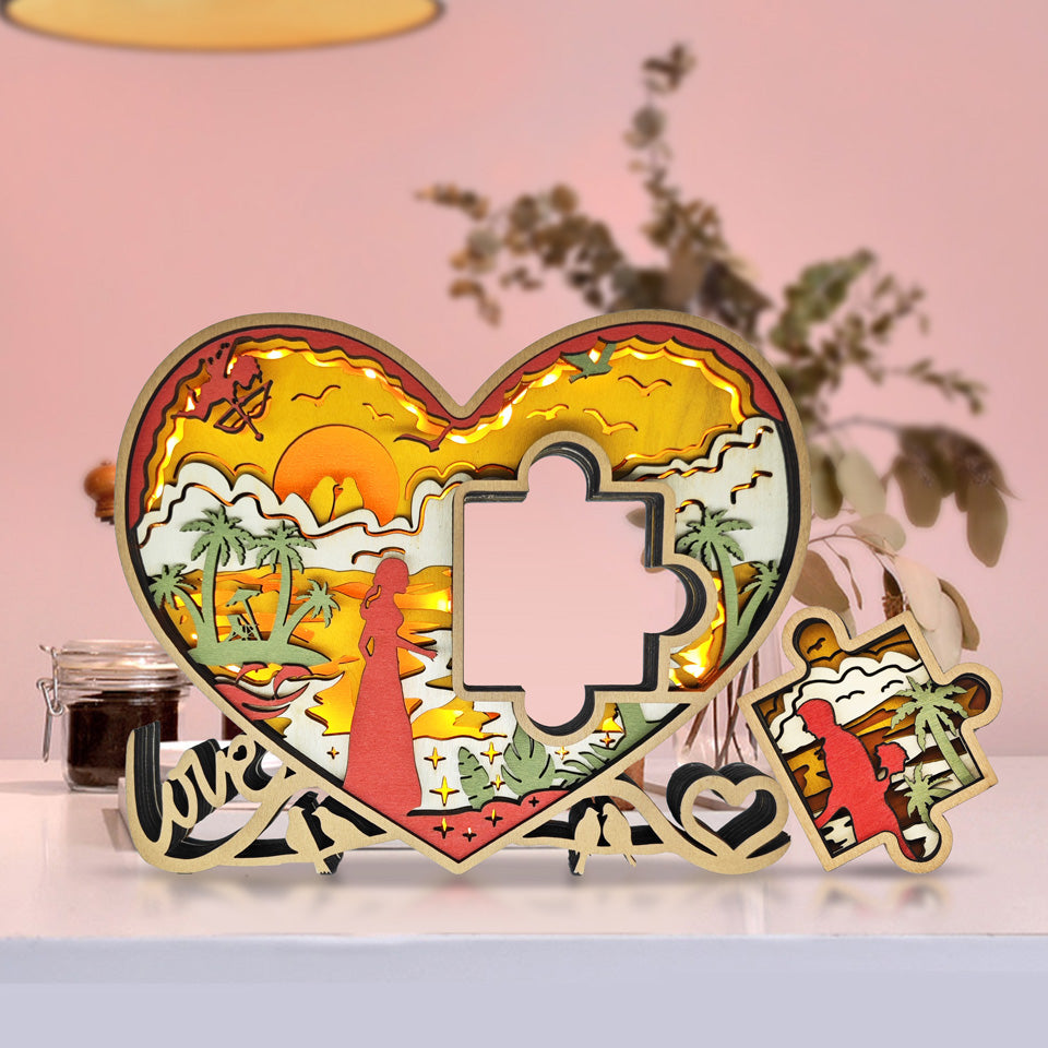 Love Puzzle 3D Wood Carving Light