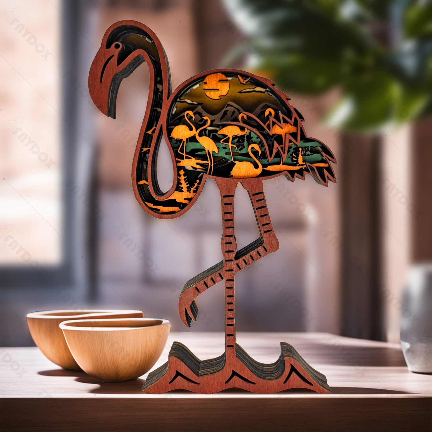 Flamingo 3D Wood Carving Light