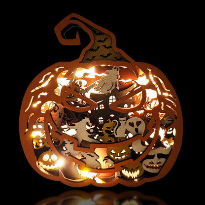 Pumpkin Head 3D Wood Carving Light