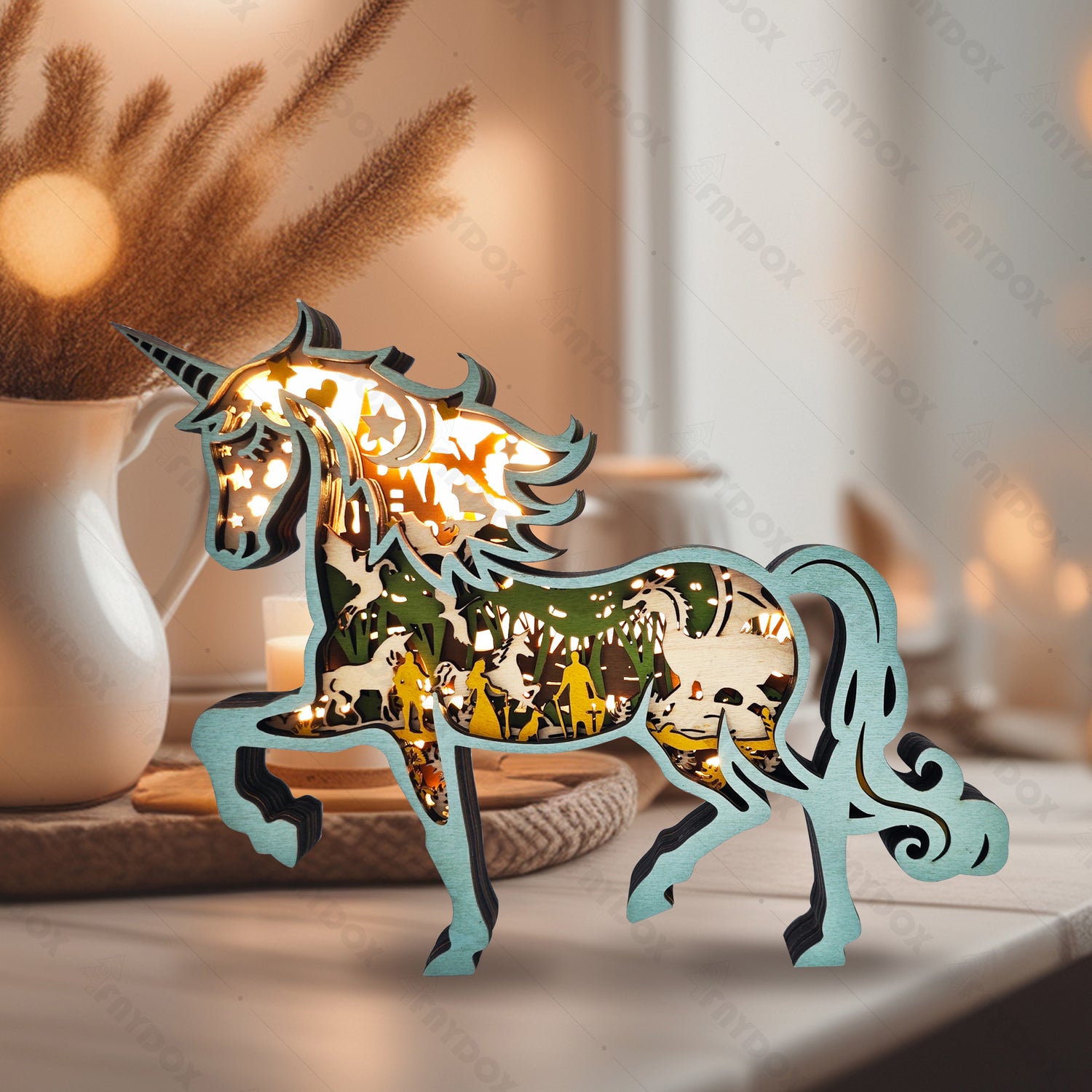 Unicorn 3D Wood Carving Light【New】