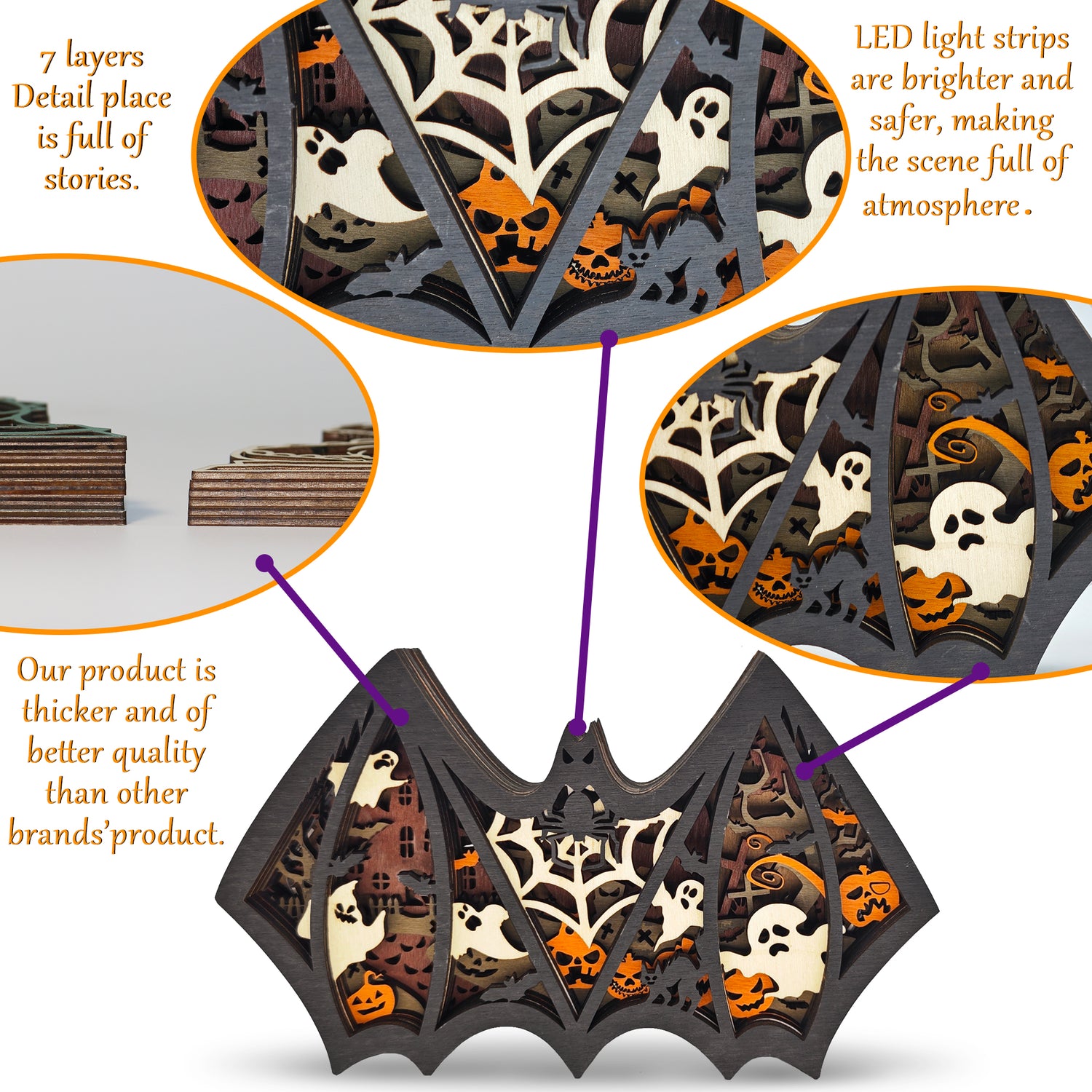 Bat 3D Wood Carving Light