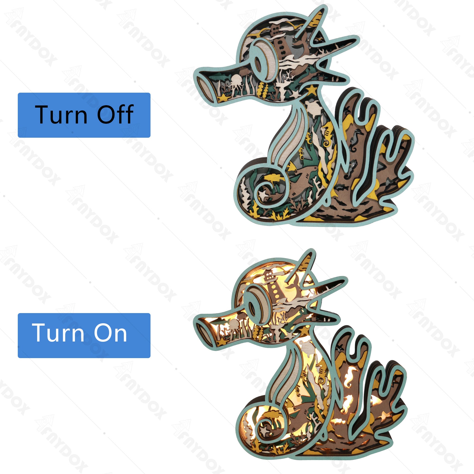 Wooden Seahorse Carving Handcraft Gift With Led