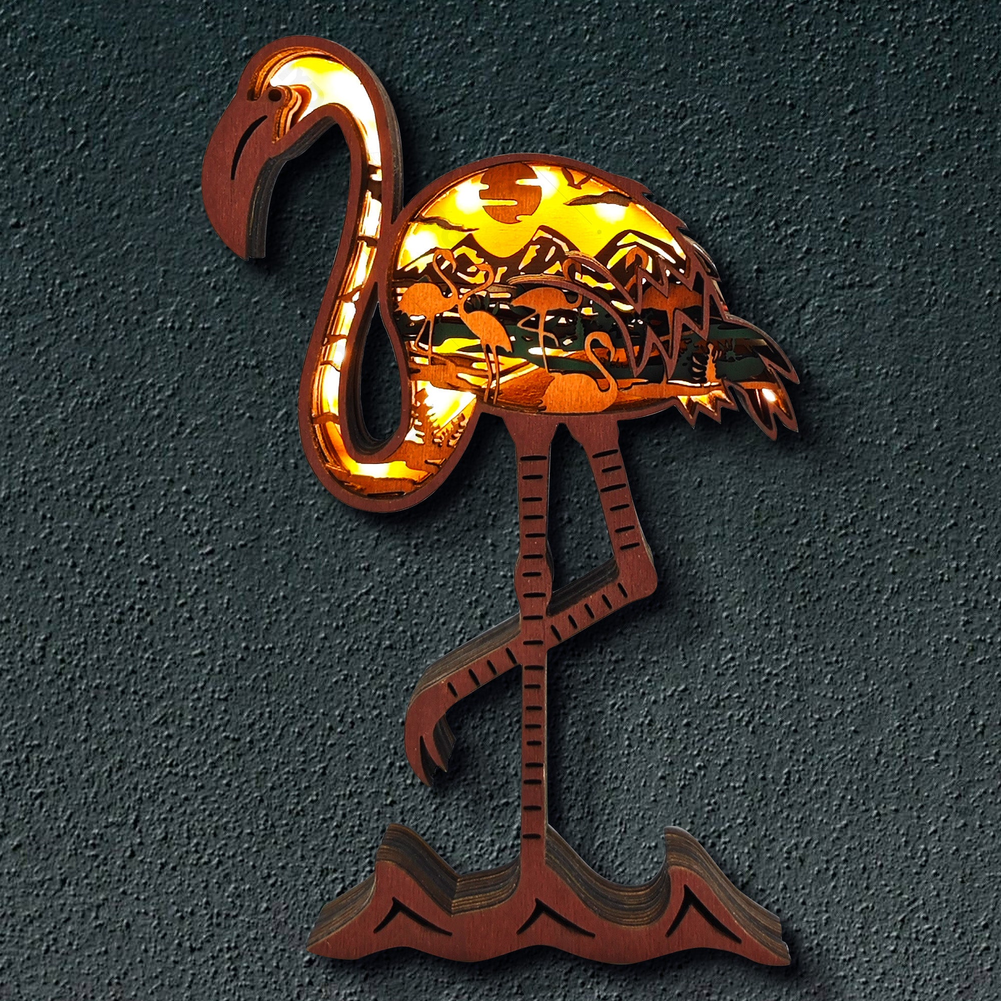 Flamingo 3D Wood Carving Light