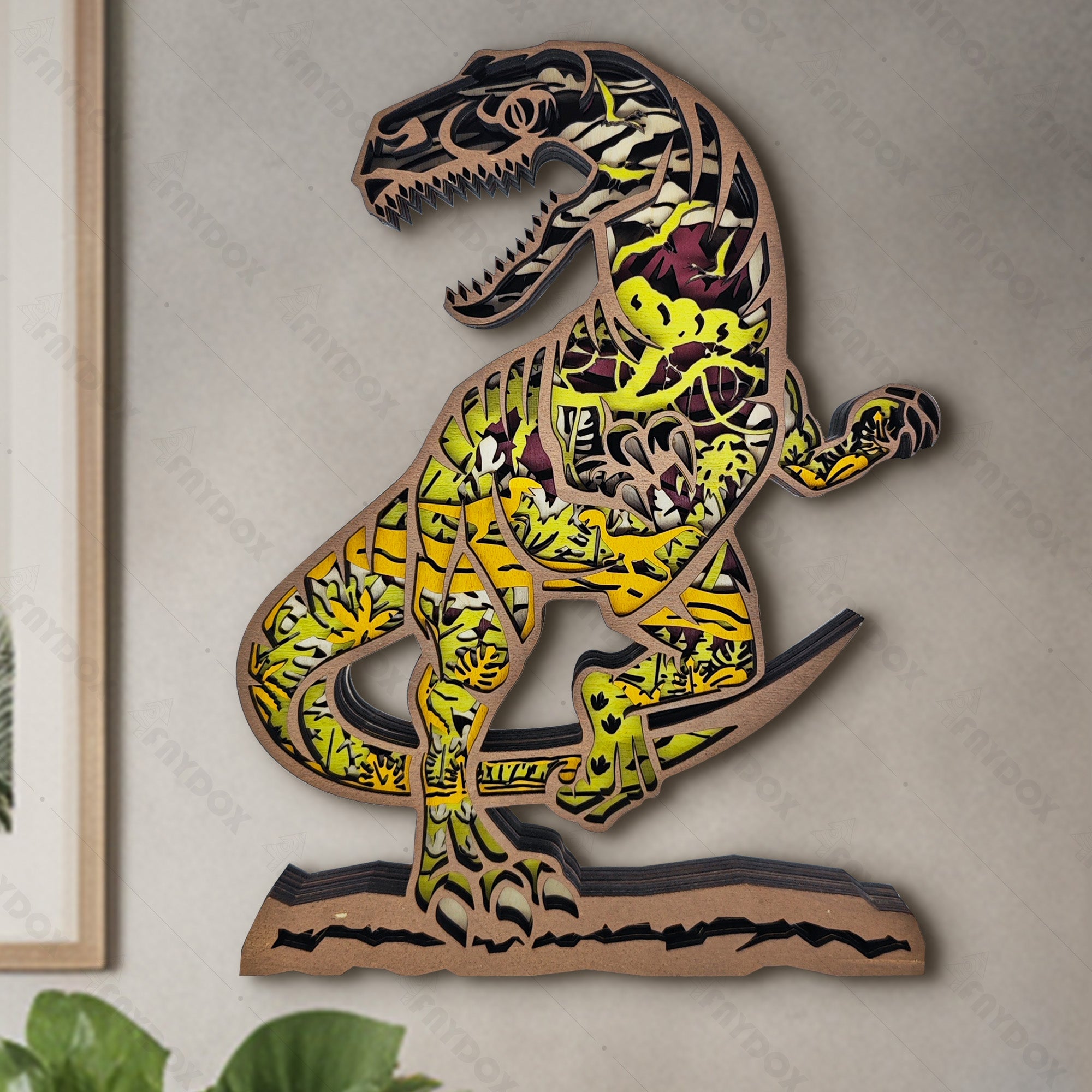 Velociraptor 3D Wood Carving Light