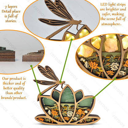 Lotus Dragonfly 3D Wood Carving Light