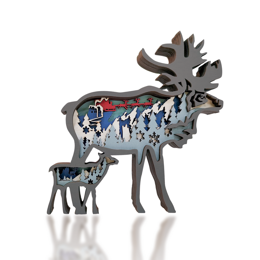 Wooden Reindeer Carving Handcraft Gift