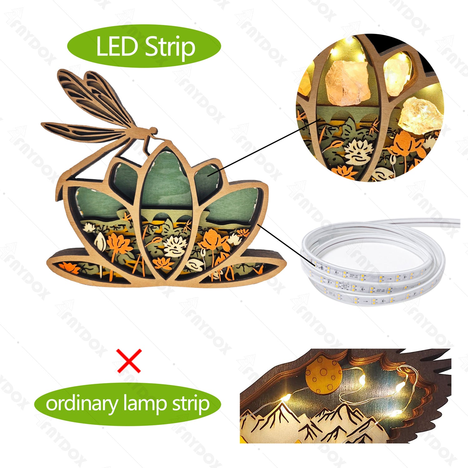 Lotus Dragonfly 3D Wood Carving Light