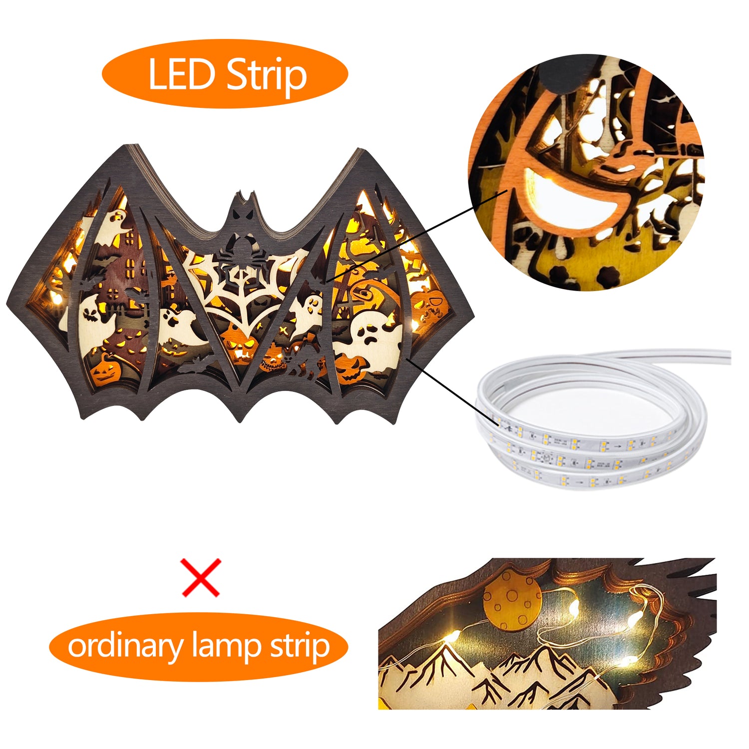 Bat 3D Wood Carving Light