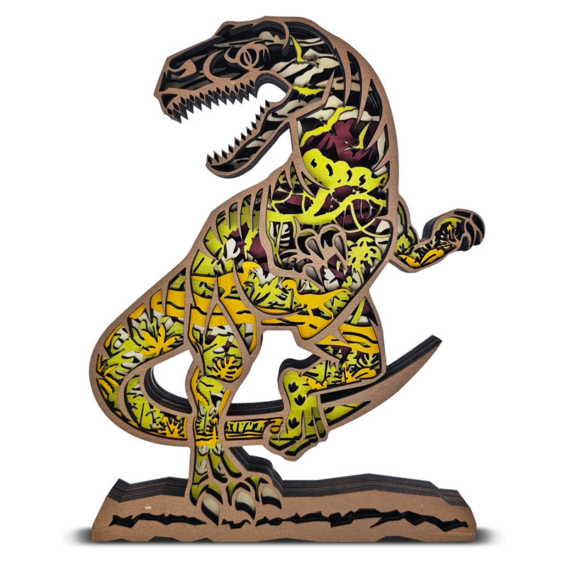 Velociraptor 3D Wood Carving Light