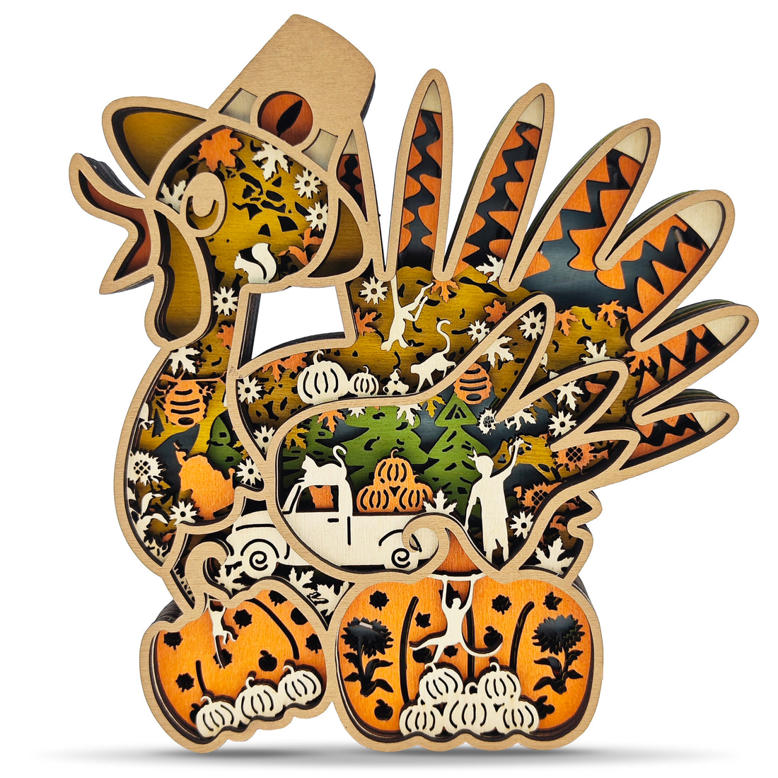 Turkey Pumpkin 3D Wood Carving Light【New】