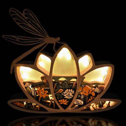 Lotus Dragonfly 3D Wood Carving Light