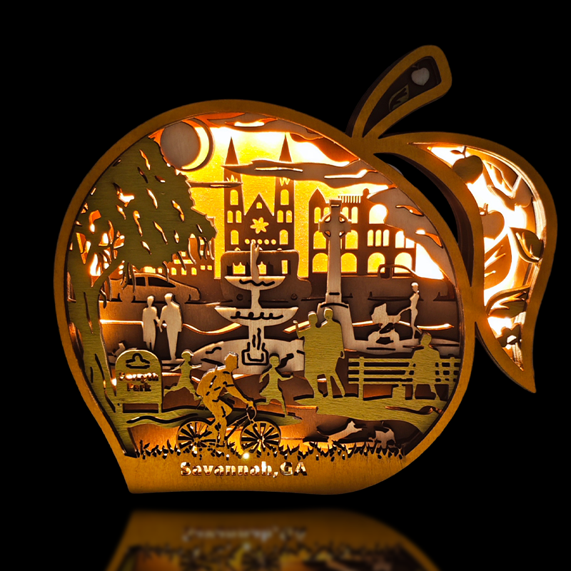 Savannah.GA Peach 3D Wood Carving Light 【New】