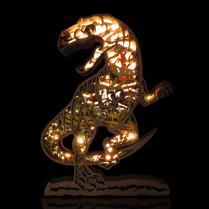 Velociraptor 3D Wood Carving Light