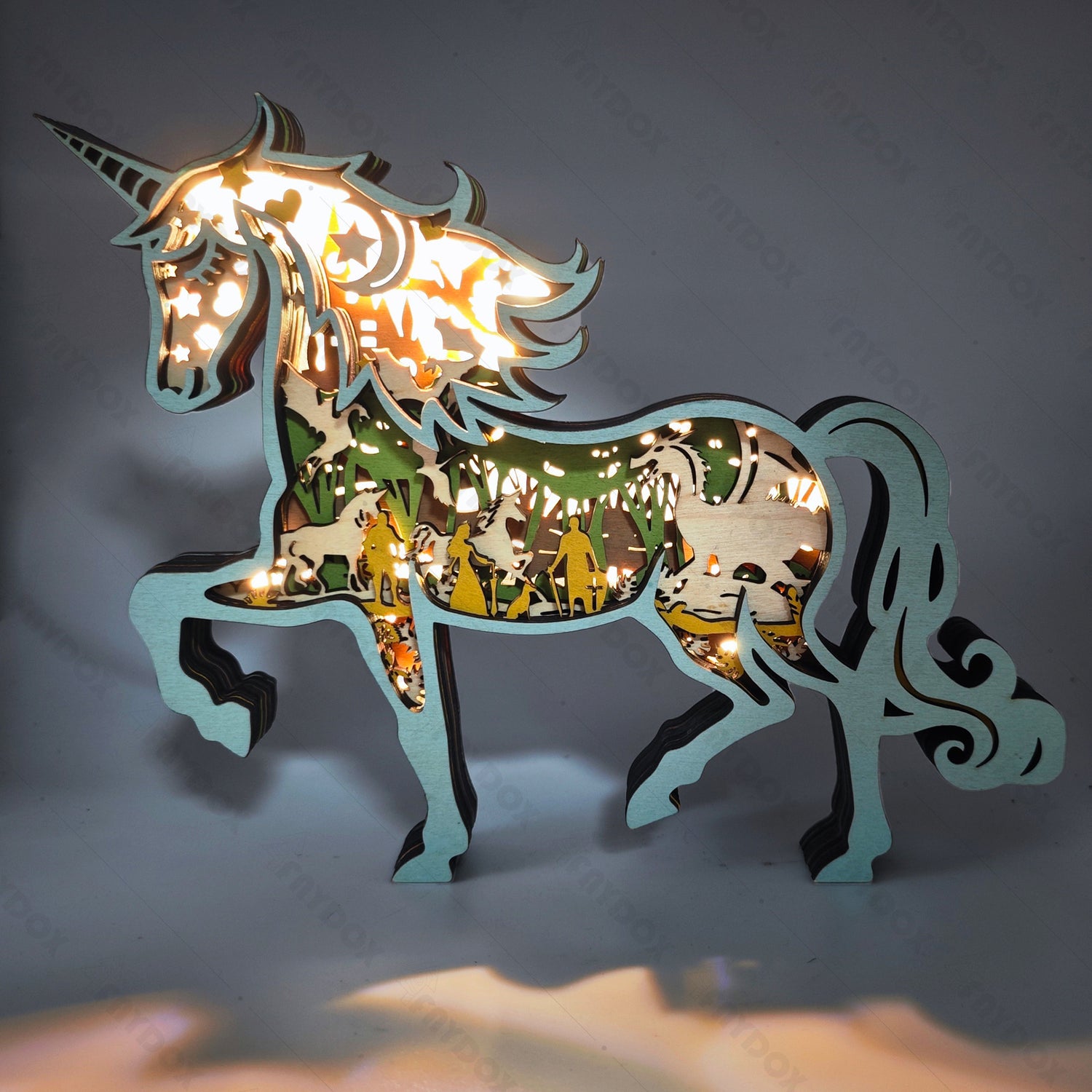 Unicorn 3D Wood Carving Light【New】