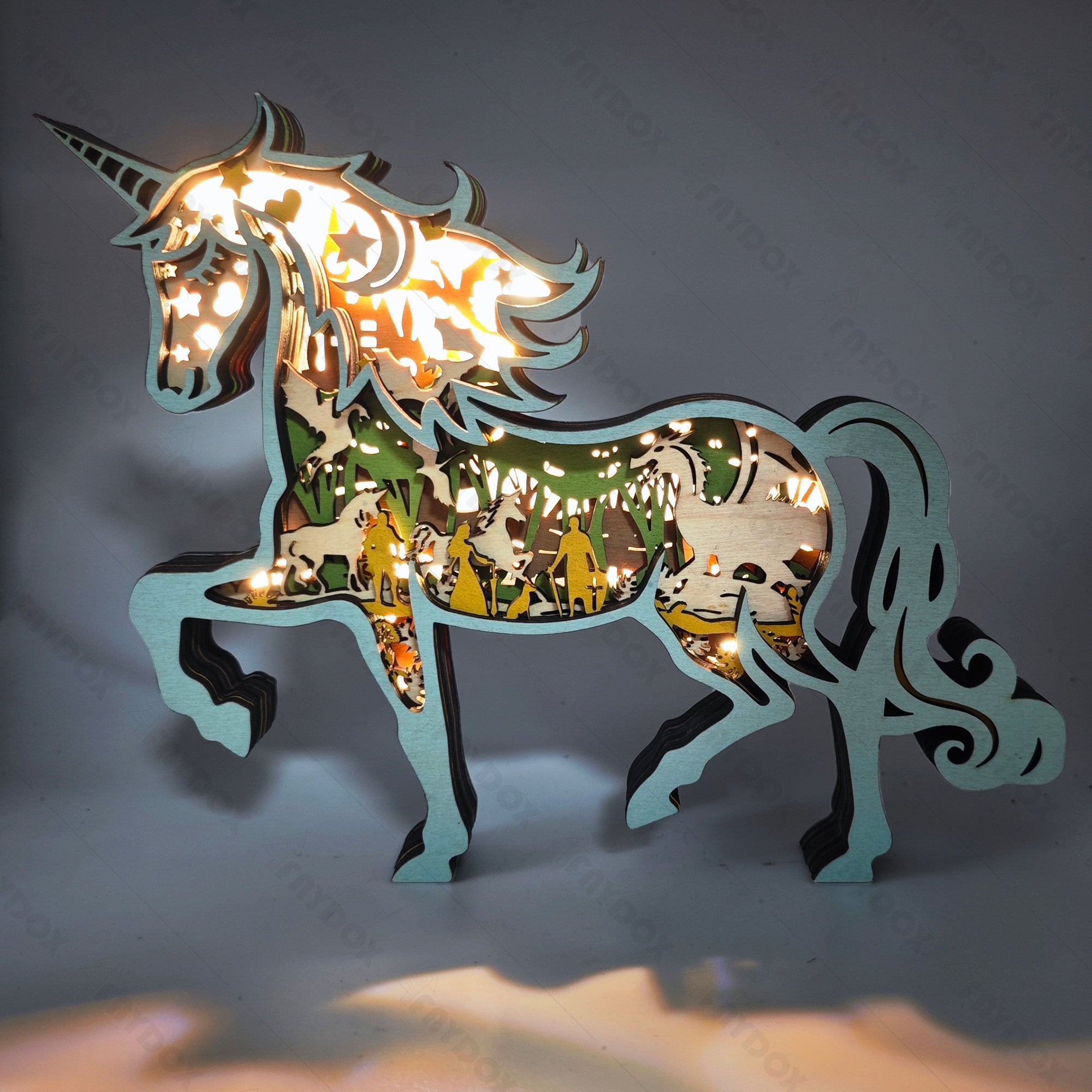 Unicorn 3D Wood Carving Light【New】