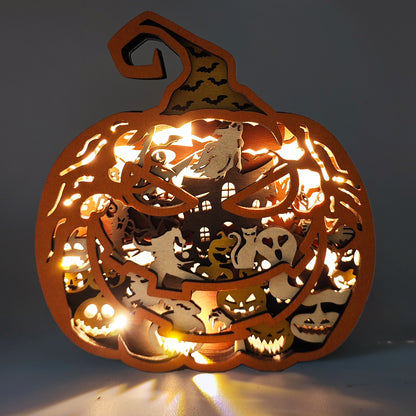 Pumpkin Head 3D Wood Carving Light